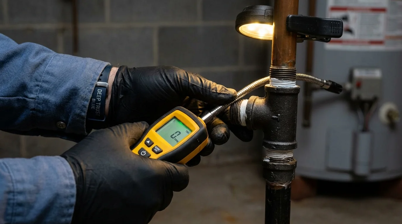 Gas leak detection with electronic sniffer by Johns Plumbing LLC in Rhome
